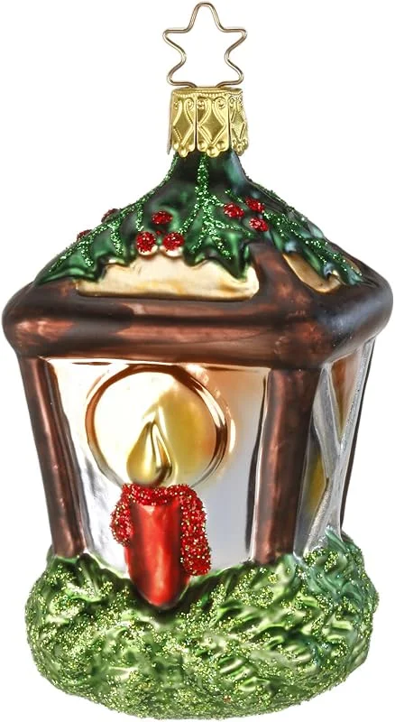 Besuche den Inge-glas-Store Christbaumschmuck Glas 10cm Laterne mit Kerze mundgeblasen handbemalt Weihnachtskugeln braun grün — Weihnachtsdeko