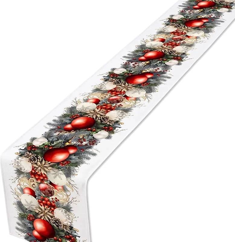 Marke: Faticenic Weihnachtsläufer, Feiertags-Tischläufer, lebendige Festliche Drucke für Weihnachten, Zuhause, Party-Dekoration, 70, 87 x 11, 81 Zoll, Stil 1 — Küche & Haushalt