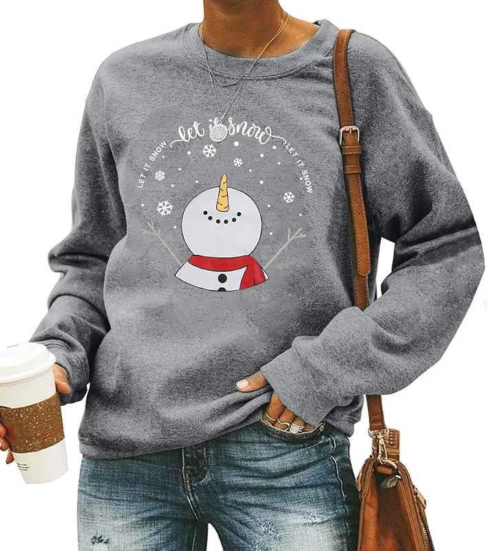 Marke: LUKYCILD LUKYCILD Let It Snow Sweatshirt für Damen, Schneemann-Grafikpullover, hässliche Weihnachts-Sweatshirts, Weihnachts-Langarm-Shirts — Weihnachtsmode