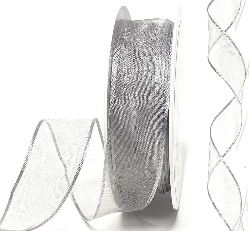 Marke: s.dekoda Schleifenband Organza 25m x 25mm Grau Organzaband mit formbaren Drahtkanten Geschenkband [D3142-903] — Geschenkverpackung