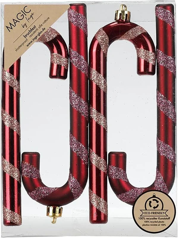 Besuche den Inge-glas-Store Inge-glas Christbaumschmuck Zuckerstangen 14cm Kunststoff 4er Set - bruchsicher & mit Glitzer - Christbaumkugeln für Weihnachtsbaum - Weihnachtsbaumkugeln & Weihnachtsbaumschmuck - Bordeaux Red — Weihnachtsdeko