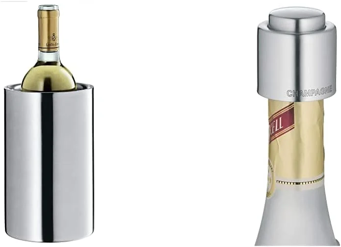 Marke: WMF WMF Clever&More Sekt-Weinkühler Edelstahl 19, 5 cm, Flaschenkühler doppelwandig & Clever&More Sektverschluss mit Aufschrift 3, 5 cm, Champagner Verschluss, Sektflaschenverschluss — Wein und Festtafel