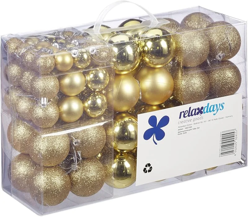 Besuche den Relaxdays-Store Relaxdays Weihnachtskugeln, 100er Set, Weihnachtsdeko, matt, glänzend, Gold