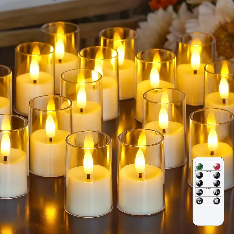 Besuche den Yeelida-Store Yeelida 5 Batteriebetriebenen 4, 3 cm x 6, 5 klaren Acryl Ferngesteuerten Teelichtern, Flammenlose Timerfunktion Elfenbein LED-Kerzen mit Batterien, Flackernde Plastik Teelichter — Kerzenlicht Abendessen