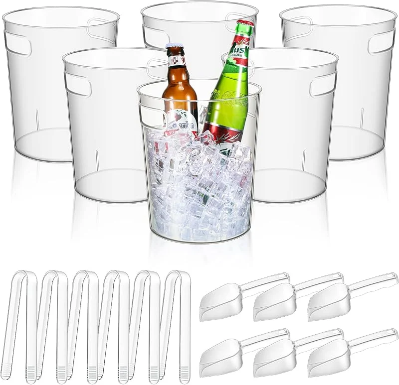 Marke: Rtteri 18 Stück Kunststoff-Eiskübel für Partys, transparenter Weineimer mit Kunststoff-Eisschaufel, Servierzange, großer Weinkühler, Champagnereimer, runde Getränkewanne, Flasche, Getränkekühler mit Griffen — Wein und Festtafel