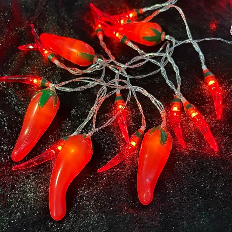 Marke: Sezrgiu 2 Stück rote Chili-Pfeffer-Lichterkette, batteriebetrieben, Pfefferlichter, Weihnachts-Lichterkette, warmweiß, 20 LEDs — Weihnachtsbeleuchtung