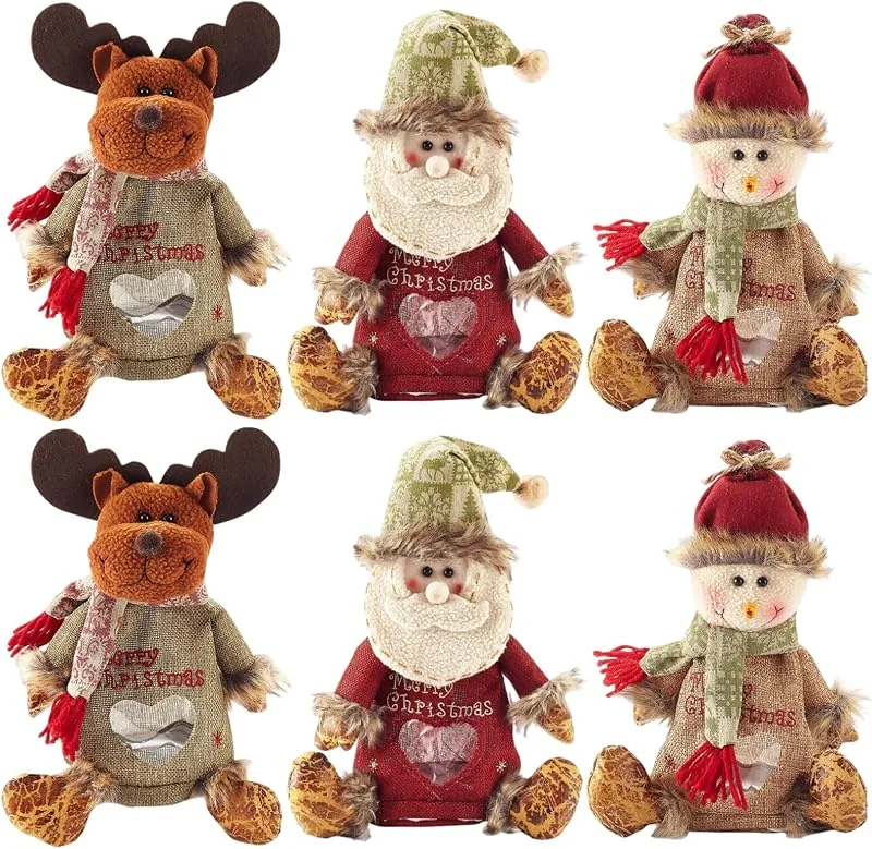 Marke: Lawnrden Weihnachts-Kleinleinenbeutel, 6 Stück, Weihnachts-Geschenktüten, süßer Weihnachtsmann, Schneemann, Elch, Geschenktüte, wiederverwendbare Stoffaufbewahrung für Party- und Festival-Dekoration — Geschenkverpackung