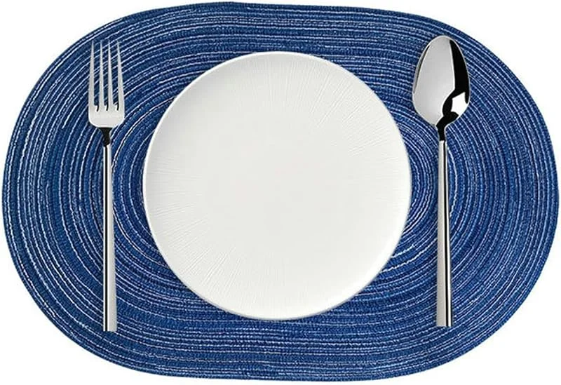 Besuche den Epinki-Store Epinki Tischset Abwaschbar Oval, 2er Set 50x35CM Platzdeckchen Weihnachten Waschbar Oval Einfarbig Anti-Rutsch aus Polyester Baumwolle, Tischuntersetzer Vintage Blau für Küche Restaurant — Küche & Haushalt