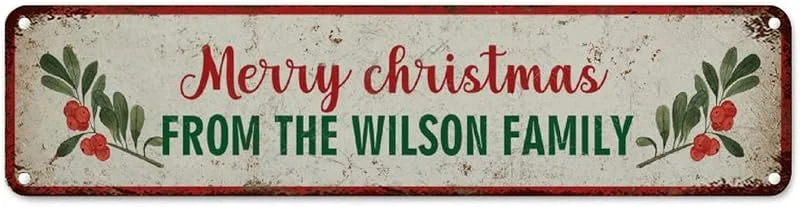 Marke: CowkissSign Merry Christmas From The Family Aluminium-Kunstschilder Winter Weihnachten Urlaub Vintage Bauernhaus Schilder Custom Farmhouse Weihnachtskranz Aluminiumschild Straßenschild für Wohnzimmer 61 x 15, 2 cm — Weihnachtsdeko