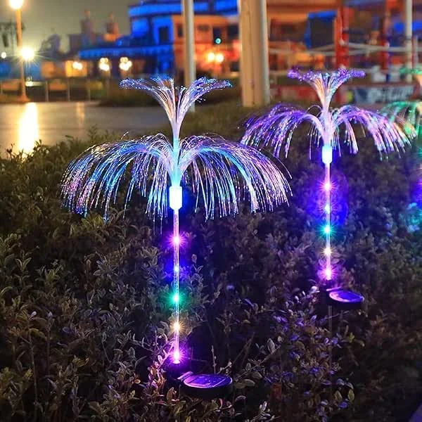 Besuche den BININBOX-Store BININBOX LED Solar Gartenleuchten für Außen Wasserdicht Solarbetrieben Glasfaser 7 Farbwechse Quallen-lampe (2 Schicht, Leuchtmast) — Weihnachtsbeleuchtung