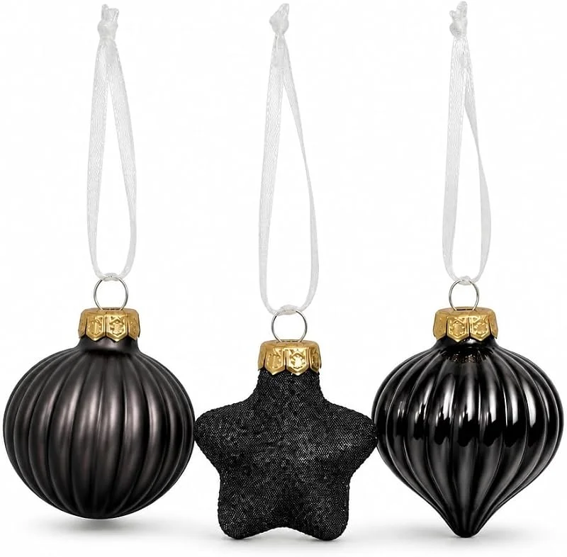 Marke: Knüllermarkt Dekoparadies Knüllermarkt Weihnachtskugeln aus Glas 3er Set Schwarz 4cm, Kugeln & Stern — Weihnachtsdeko