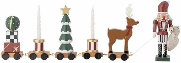 Bloomingville Vadim Tischdekoration zu Weihnachten als Zug mit Weihnachtsfiguren als dekorativer Kerzenhalter für eine gemütliche Atmosphäre, Grün (Weihnachtsmann) — Kerzenlicht Abendessen