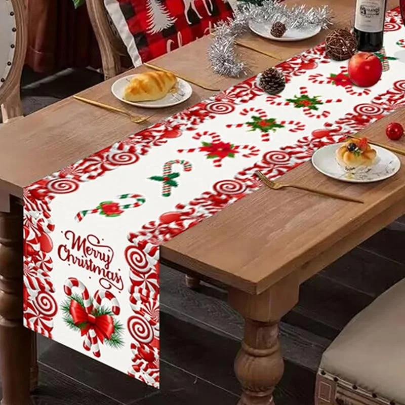 Marke: Dtaigou Candy Cane Zuckerstangen Tischläufer 33x183 cm Niedliche Frohe Weihnachten — Küche & Haushalt