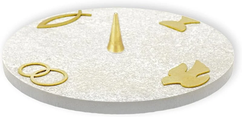Besuche den Fritz Cox-Store FRITZ COX Steinteller mit 4 Symbolen, Kerzenständer SAKRAMENTE, Symbole aus Messing, Kerzenleuchter mit christlichen Symbolen, 14cm — Kerzenlicht Abendessen