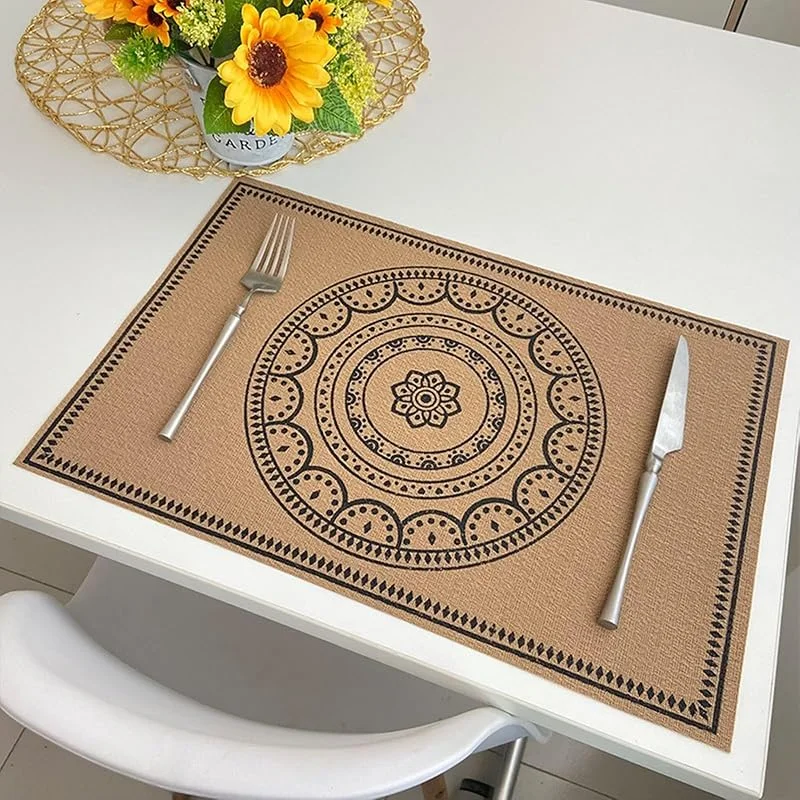 Besuche den Epinki-Store Epinki Weihnachten Tischset Quadratisch, 2er Set 30x45CM Platzdeckchen Abwaschbar Mandala Blumen Muster Anti-Rutsch aus PVC, Tischuntersetzer Natur Schwarz für Tisch, Bar — Küche & Haushalt