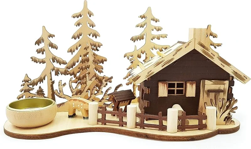 Besuche den Wichtelstube-Kollektion-Store Wichtelstube-Kollektion Räucherhaus Holz Berghütte handbemalt mit Teelicht — Weihnachtsdeko