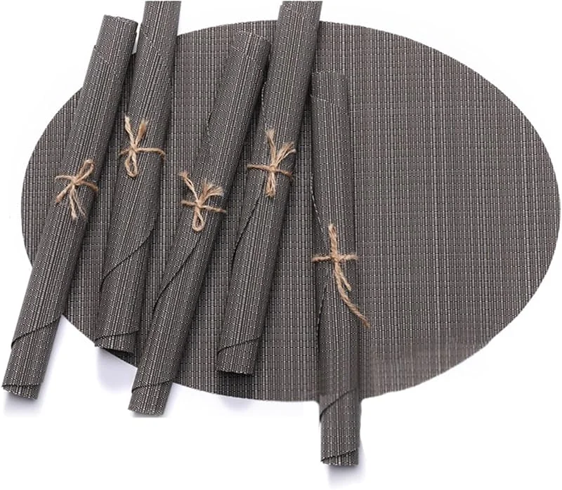 Besuche den Epinki-Store Epinki Tischsets Platzsets Textil Oval, 2er Set 32.5x45CM Platzsets Abwaschbar Für Weihnachten Gewebt Vertikal Streifen aus 70% Vinyl 30% Polyester, Tischmatten Abwaschbar Dunkelgrau für Küche — Küche & Haushalt