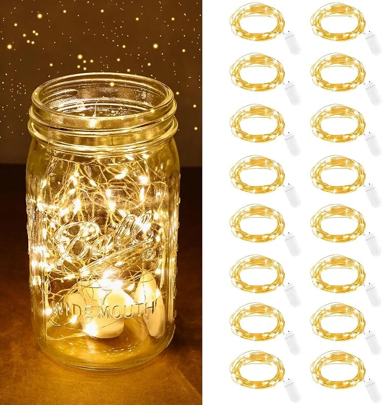 Marke: AOOTE LED Mini Lichterkette mit Batterie, 16 Stück 2m 20 LED Batterie Knopfzelle Partybeleuchtung, Lichterketten aus Kupferdraht Warmweiß für Party Hochzeiten Innen und Außen Weihnachtsdeko — Weihnachtsbeleuchtung