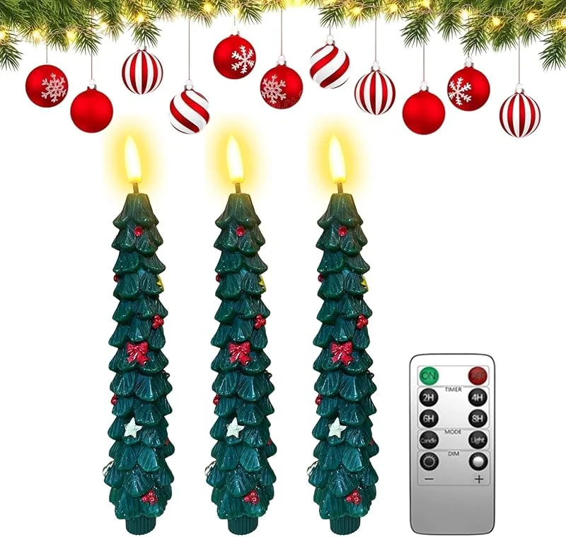 Marke: Generisch Weihnachtsbaumkerzen mit Fernbedienung 3-teiliges Set Echtwachs-Stabkerzen — Weihnachtsbeleuchtung