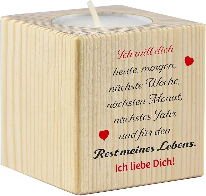 Besuche den geschenke-fabrik.de-Store Teelichthalter aus Holz mit dem Spruch Ich Liebe Dich - als Geschenk zum Geburtstag oder zu Weihnachten — Advent und Tisch