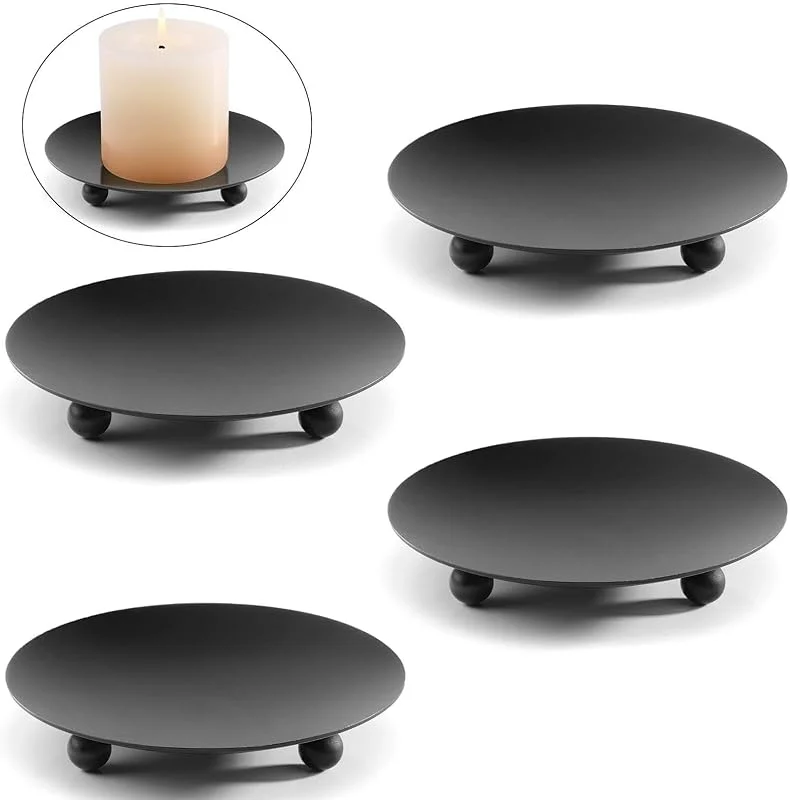 Marke: HSTWODE 4er Set Kerzenhalter Stumpenkerzen, Kerzenständer Stabkerze, Teelichthalter Metall für Hochzeit Räucherkegel Spa Gebet Home Party, Weihnachts Tisch Deko, Adventskranz (11 x 2.2cm) (Schwarz) — Kerzenlicht Abendessen