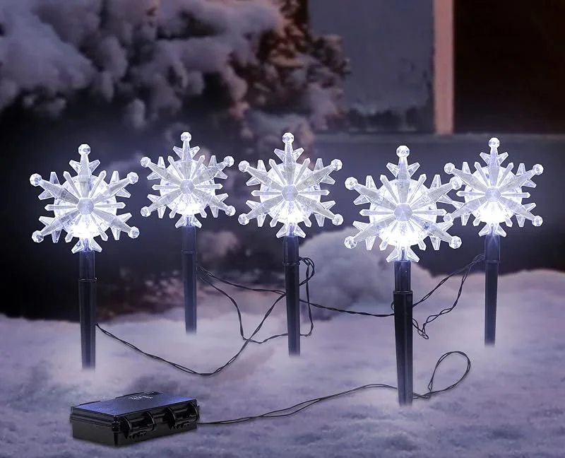 Besuche den Spetebo-Store LED Gartenstecker Schneeflocken 5er Set Kaltweiß Timer Außen — Weihnachtsbeleuchtung