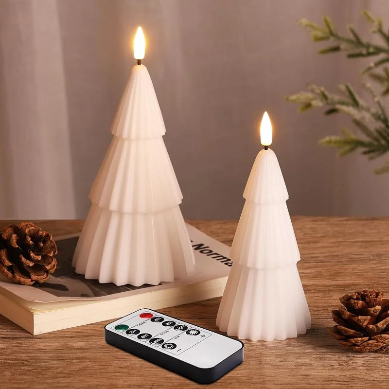 Marke: Girimax Weiße flammenlose Weihnachtsbaum-Kerzen mit Fernbedienung, Echtwachs, flackernde Weihnachts-LED-Deko-Kerzen, 2er-Set — Weihnachtsbeleuchtung