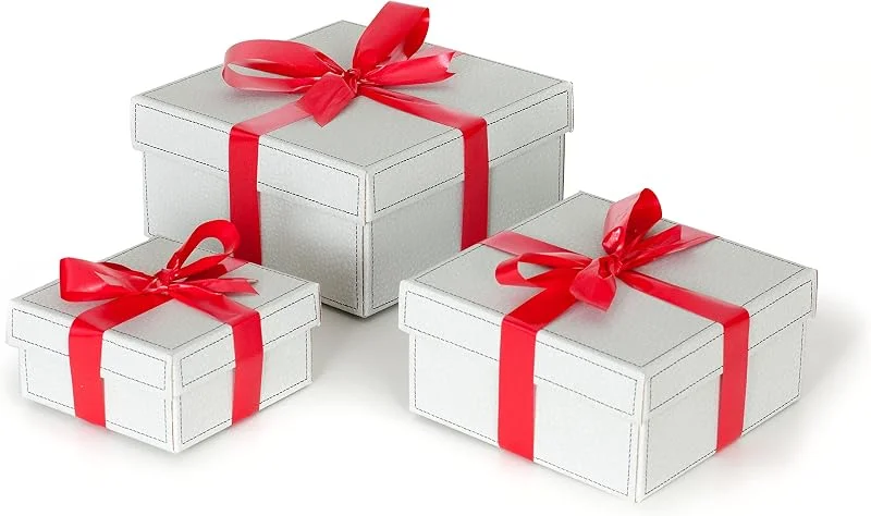 Besuche den Lavatelli-Store Lavatelli, 3er-Set Geschenkboxen: Schick & Praktisch, mit Schleifenband und Seidenpapier, Einfacher Aufbau, Wiederverwendbar, Ideal für Geburtstage, Weihnachten, Jahrestage, Weiß, Größen S+M+L — Geschenkverpackung