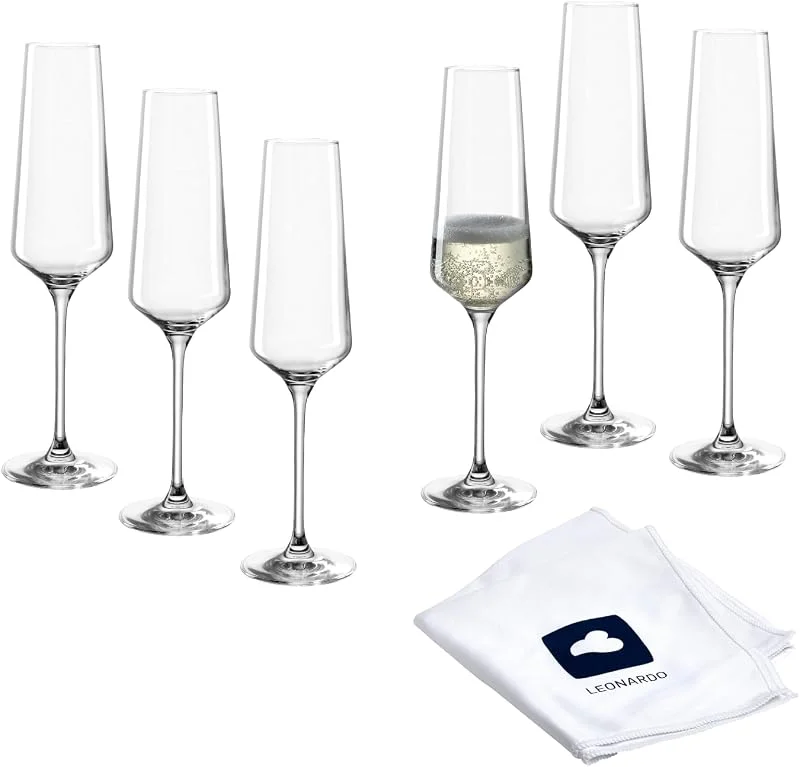 Besuche den LEONARDO HOME-Store LEONARDO HOME Sektgläser PUCCINI (6er Set) inkl. Poliertuch • Spülmaschinenfeste Prosecco-Kelche (280 ml) • Stoßfest & Alltagstauglich • 040979 — Wein und Festtafel