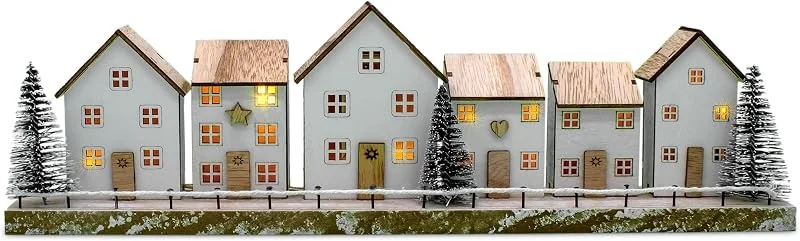 Besuche den Spetebo-Store Spetebo LED Holz Weihnachts Szene weiß Batterie betrieben - 40 x 11 cm - Deko Winterlandschaft warm weiß beleuchtet - Weihnachts Dorf Winter Stadt Tisch Deko Fensterdekoration — Weihnachtsdeko