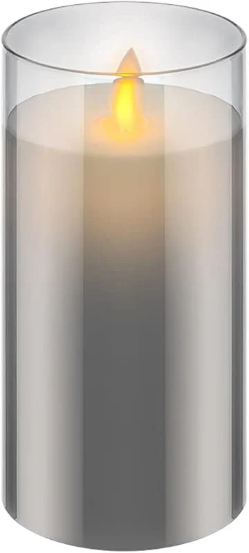 Besuche den goobay-Store LED Echtwachskerze im Glas, 15cm, bewegliche Flamme, Timer, mit Batterie, Grau — Weihnachtsbeleuchtung