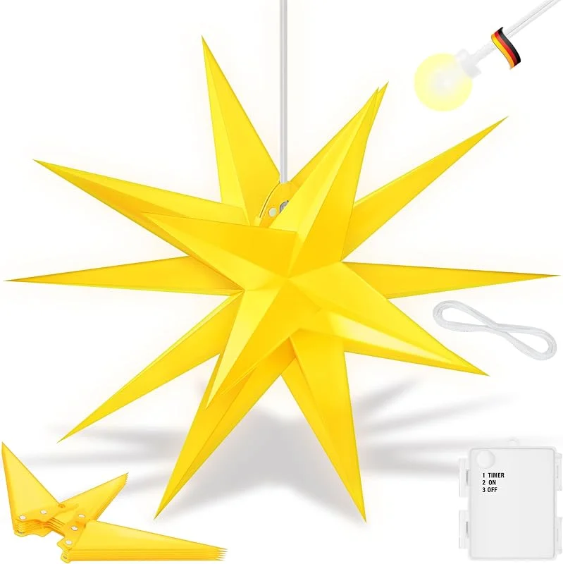 Besuche den KESSER-Store KESSER® 35cm Leuchtstern 3D, LED Weihnachtsstern mit Timer für innen und außen, Adventsstern Beleuchtet hängend Gelb Stern + Warmweiß Licht — Weihnachtsdeko
