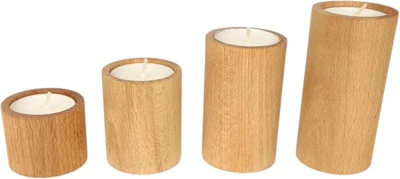 Besuche den GoodFreshDecor-Store Kerzenständer aus Buchenholz - Teelichthalter Holz - Set 4 Stück - Mit Teelichter - Rund Natur Geölt — Kerzenlicht Abendessen