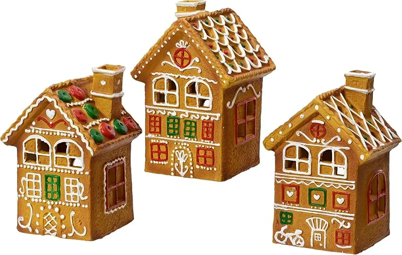 Marke: Kaemingk Teelichthalter Keramik 15cm - Windlicht Laterne in Lebkuchenhaus Form - 1 Stück Sortiert - Teelicht Kerzenhalter für Weihnachten - Tischdeko Tischlaterne Braun — Advent und Tisch
