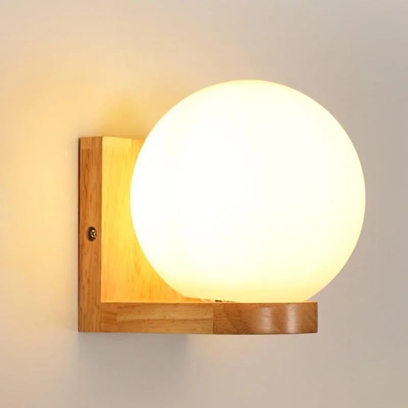 Besuche den Mckalen-Store Wandlampe Innen Holz, Modern E27 Wandleuchte mit Kugel Glas Lampenschirm, Weiß Wandbeleuchtung Holz für Schlafzimmer Flur Wohnzimmer Esszimmer Küche Treppenhaus (Ohne Glühbirne) — Kerzenlicht Abendessen