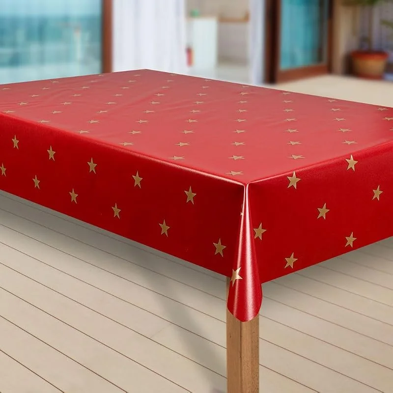 Besuche den laro-Store laro Wachstuch-Tischdecke Sterne Weihnachten Weihnachts-Motive PVC Wachstischdecke Eckig Meterware Wasserabweisend Abwischbar GAL, Muster:Sterne rot-Gold, Größe:100x140 cm — Advent und Tisch