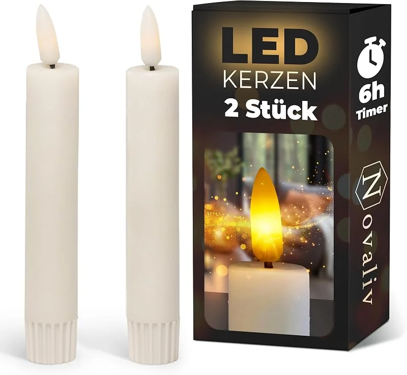 Besuche den Novaliv-Store Novaliv LED Stabkerze 2er Indoor mit Timer Funktion - 6 Stunden - Weiß - 12, 5cm Höhe für 2, 2cm Durchmesser, 2 AAA Batterien notwendig - Stabkerze LED bewegliche Flamme — Advent und Tisch
