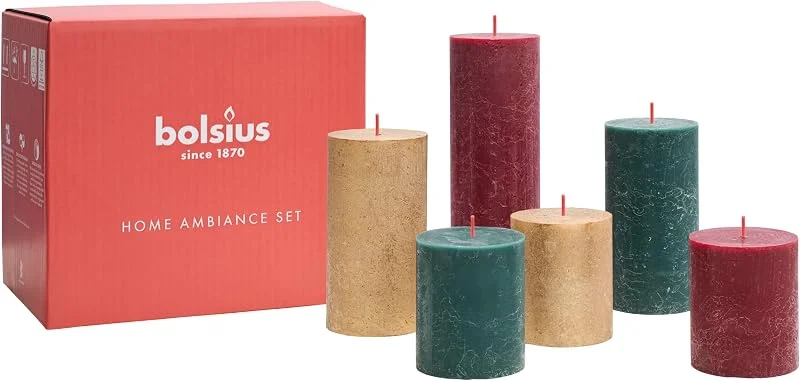 Besuche den bolsius-Store Bolsius – Rustikales Kerzenset – Jolly - Dekorative Candles - 6 Kerzen - Weihnachten – ohne Palmöl – enthält natürliches Pflanzenwachs — Kerzenlicht Abendessen
