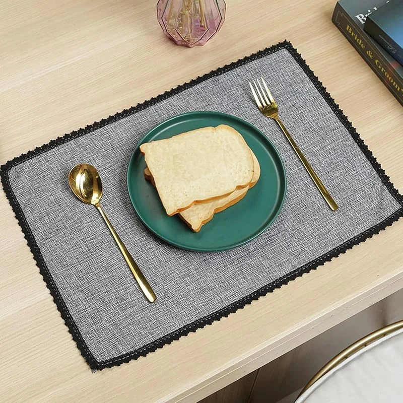 Besuche den Epinki-Store Epinki Tischset Weihnachten Abwischbar Quadratisch, 2er Set 30x45CM Platzdeckchen Vintage Falsche Leinen Spitze Grenze aus Polyester, Tischuntersetzer Vintage Grau für Esstisch, Antifouling — Küche & Haushalt