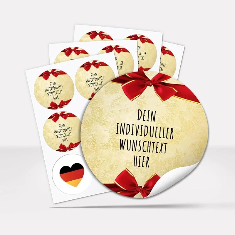 Besuche den Einladungskarten Manufaktur Hamburg-Store 24 Weihnachtsaufkleber PERSONALISIERT mit Wunschtext, rund 4 cm — Geschenkverpackung