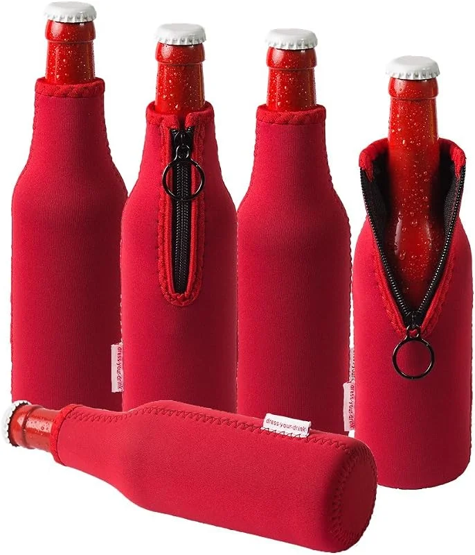 Marke: DRESS YOUR DRINK Neopren Flaschenkühler, Weinkühler, Getränkekühler (5er Spar-Set 0.33 Liter, Rot) — Wein und Festtafel