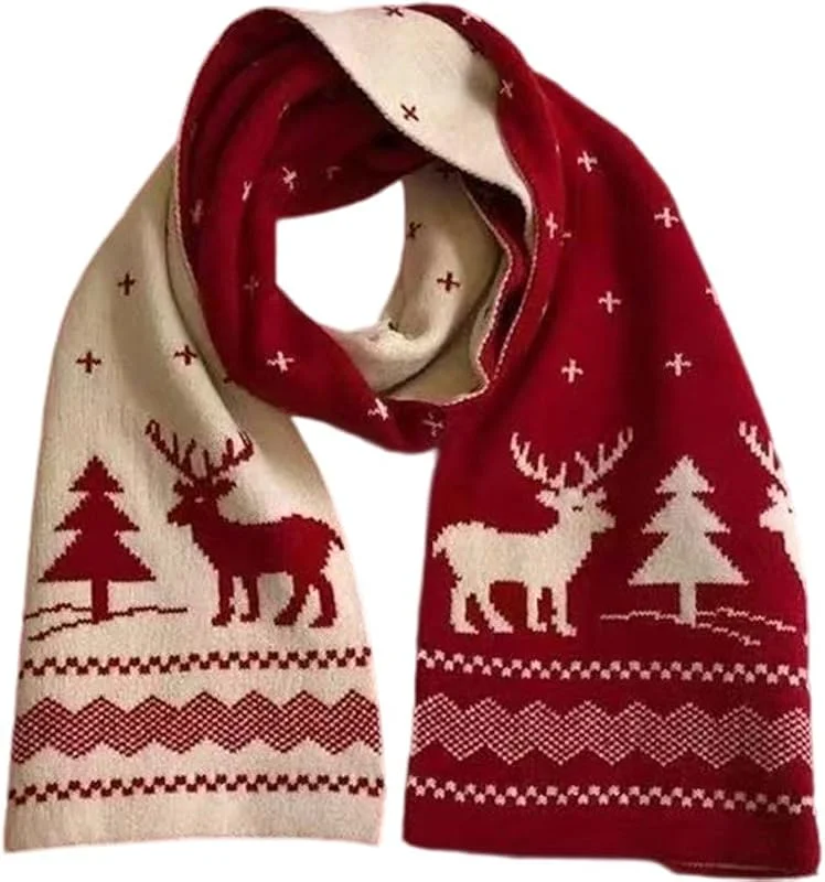 Marke: HiyyFloy HiyyFloy Rot-weißer Weihnachts-rentierschal Für Und Winter, Warmer Strickschal Für Männer Und Frauen — Weihnachtsmode