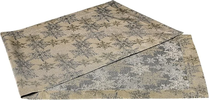 Marke: invitta Tischläufer Weihnachten 40x140 cm - Eleganter Grauer weihnachtlicher Tischläufer mit goldenen und silbernen Schneeflocken, sauber genäht mit Kuvertsaum, schmutzabweisend - O5 5555 1002 — Küche & Haushalt