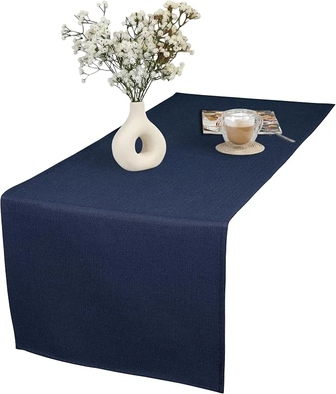 Marke: invitta Tischläufer 40x120 cm Dunkelblau Baumwolle Polyester Mischung 230 g, m2 - Hochwertig, Elegante Leinenoptik, Fleckenschutz Cotton Tischtuch mit Lotuseffekt, Pflegeleicht, O1-P130 — Küche & Haushalt