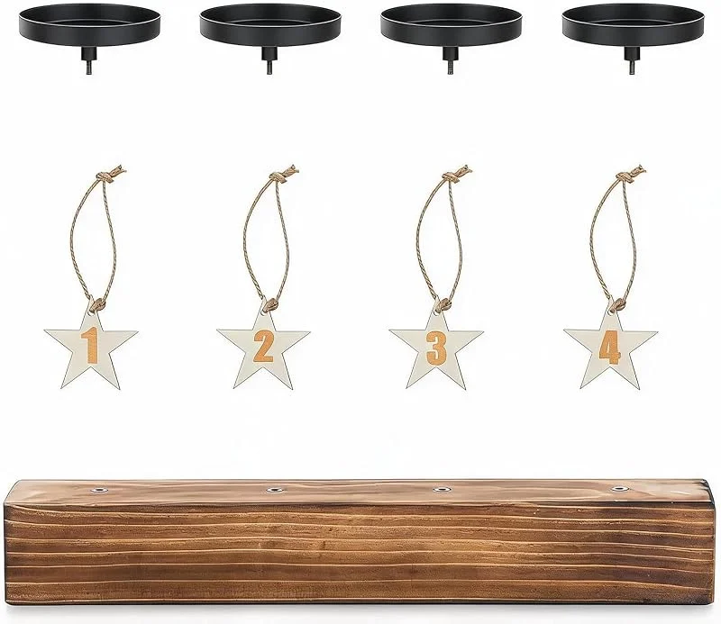 Marke: Generisch Adventskerzenhalter Holz-Tischdekoration mit Sternzahlen-Metalltabletts — Advent und Tisch