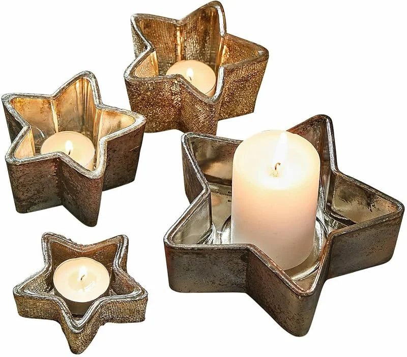 Besuche den Loberon-Store LOBERON Windlicht 4er Set Thervel, antikgold, grau — Kerzenlicht Abendessen