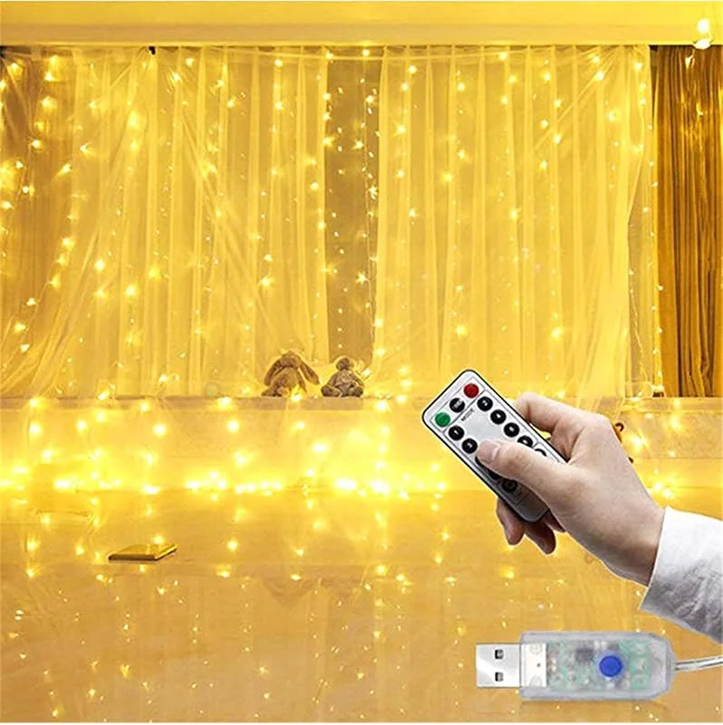 Besuche den DUVERT-Store LED-Lichterkette ohne Haken, LED-Lichterkette, 3 m lang (1 m, 2 m, 3 m hoch), LED-Streifen für Dekoration von Hochzeitsfeiern und Weihnachten, USB-Fernbedienung, 3 x 2 m, Warmweiß — Weihnachtsbeleuchtung