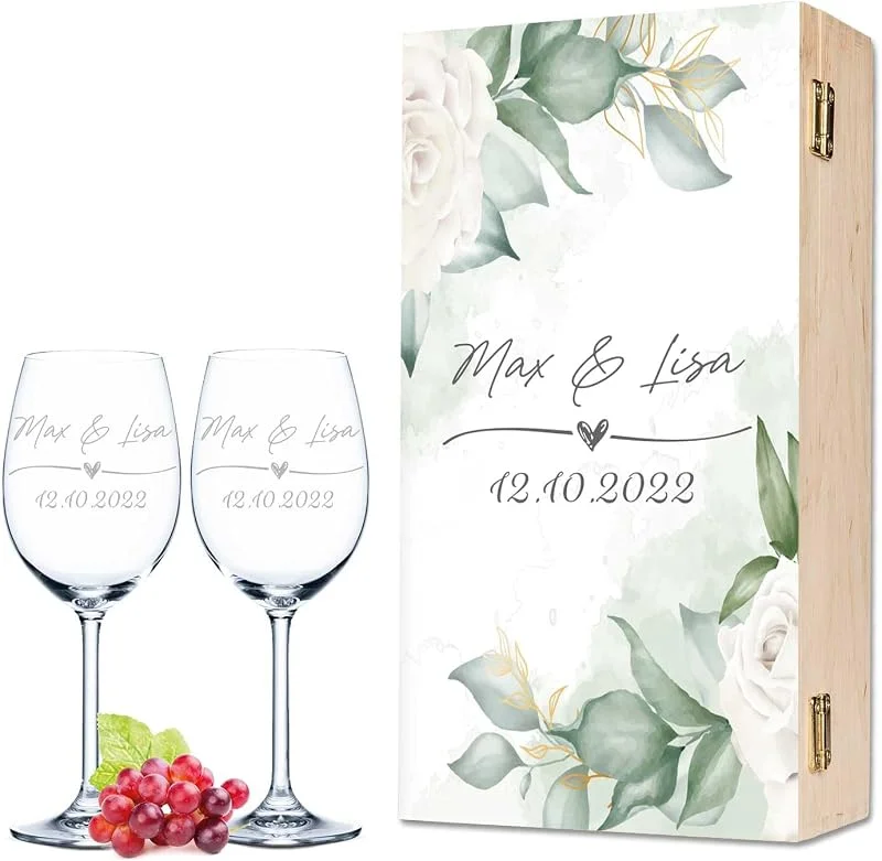 Besuche den GRAVURZEILE-Store GRAVURZEILE Rotweingläser mit Gravur - Wedding Love - inkl. Holzkiste — Wein und Festtafel