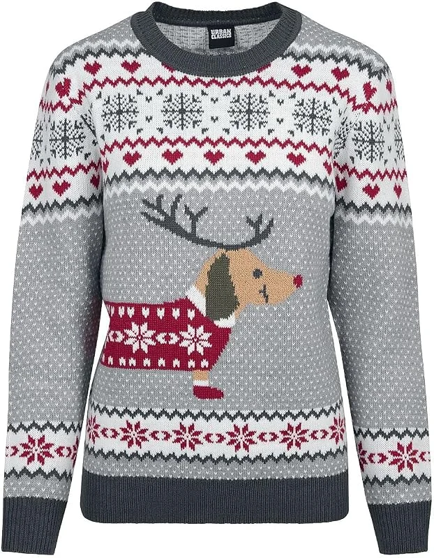 Besuche den Urban Classics-Store Urban Classics Ladies Sausage Dog Christmas Sweater Frauen Weihnachtspullover grün, weiß, rot — Weihnachtsmode
