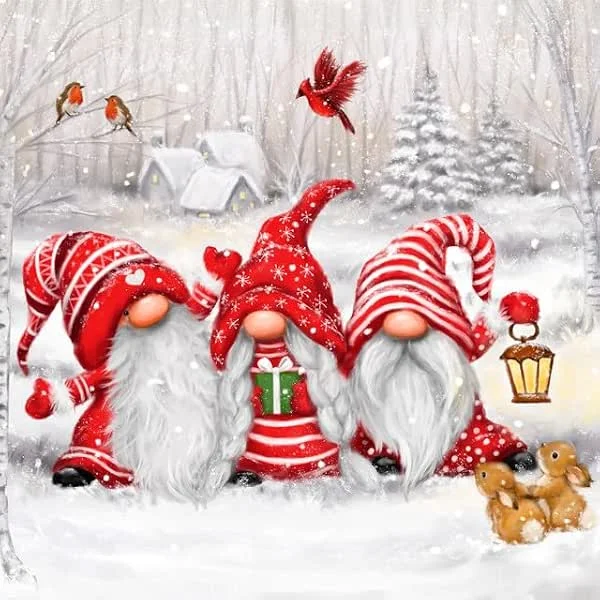 Besuche den Serviettenshop-Store 20 Servietten Weihnachten Drei lustige Gnome als Tischdeko. Papierservietten mit Motiv für Winter mit Wichtel Zwerg Gnom Tomte. Auch für Decoupage und Serviettentechnik 33x33cm — Advent und Tisch